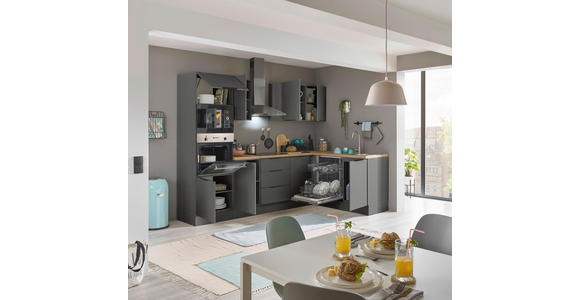 ECKKÜCHE 280/175 cm  in Graphitfarben  - Schwarz/Graphitfarben, Basics, Holzwerkstoff/Metall (280/175cm) - Xora