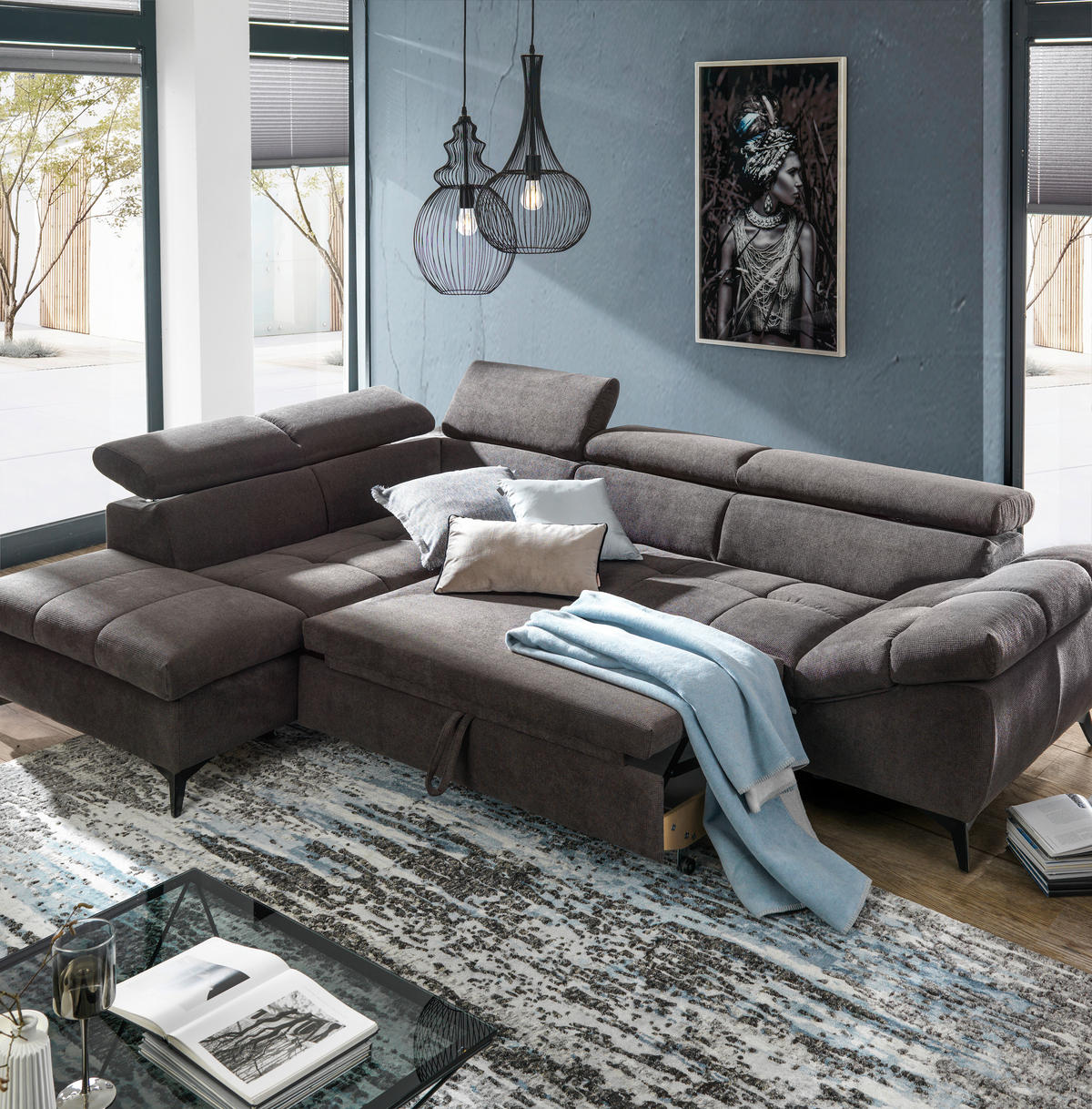 SEDACIA SÚPRAVA, textil, sivá - čierna/sivá, Design, textil/plast (210/75/279cm) - Stylife