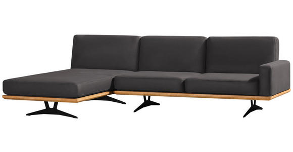 ECKSOFA in Flachgewebe Grau  - Schwarz/Grau, Natur, Holz/Textil (170/326cm) - Valnatura