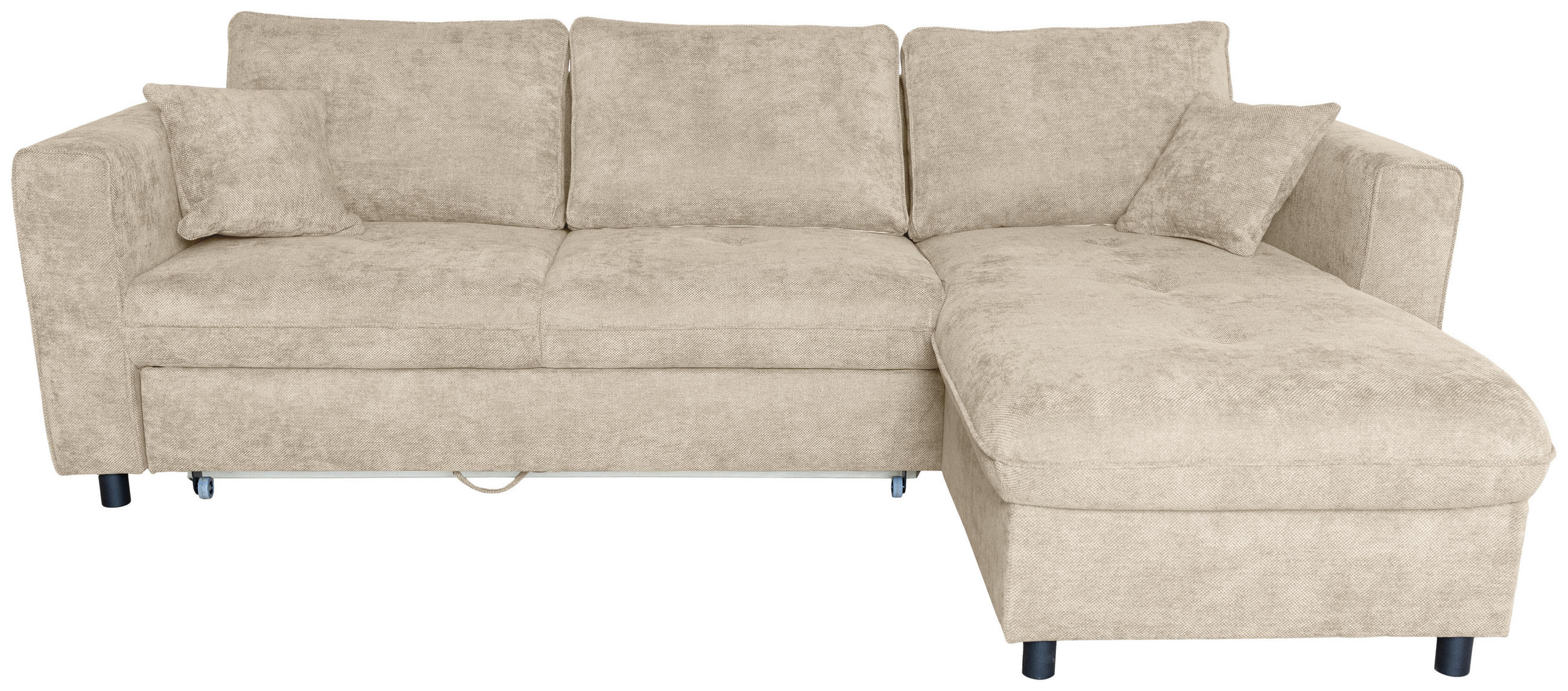 ECKSOFA in Flachgewebe Naturfarben  - Schwarz/Naturfarben, KONVENTIONELL, Textil/Metall (252/162cm) - Carryhome