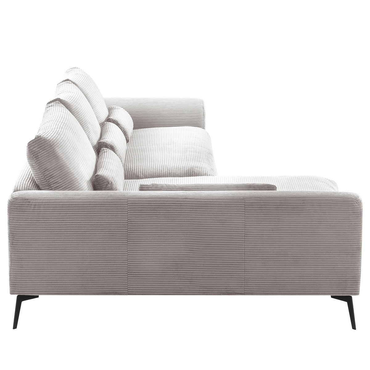ECKSOFA  in Cord Hellgrau Nierenkissen, Rückenkissen  172/313 cm  - Hellgrau/Schwarz, Design, Textil/Metall (172/313cm) - P & B