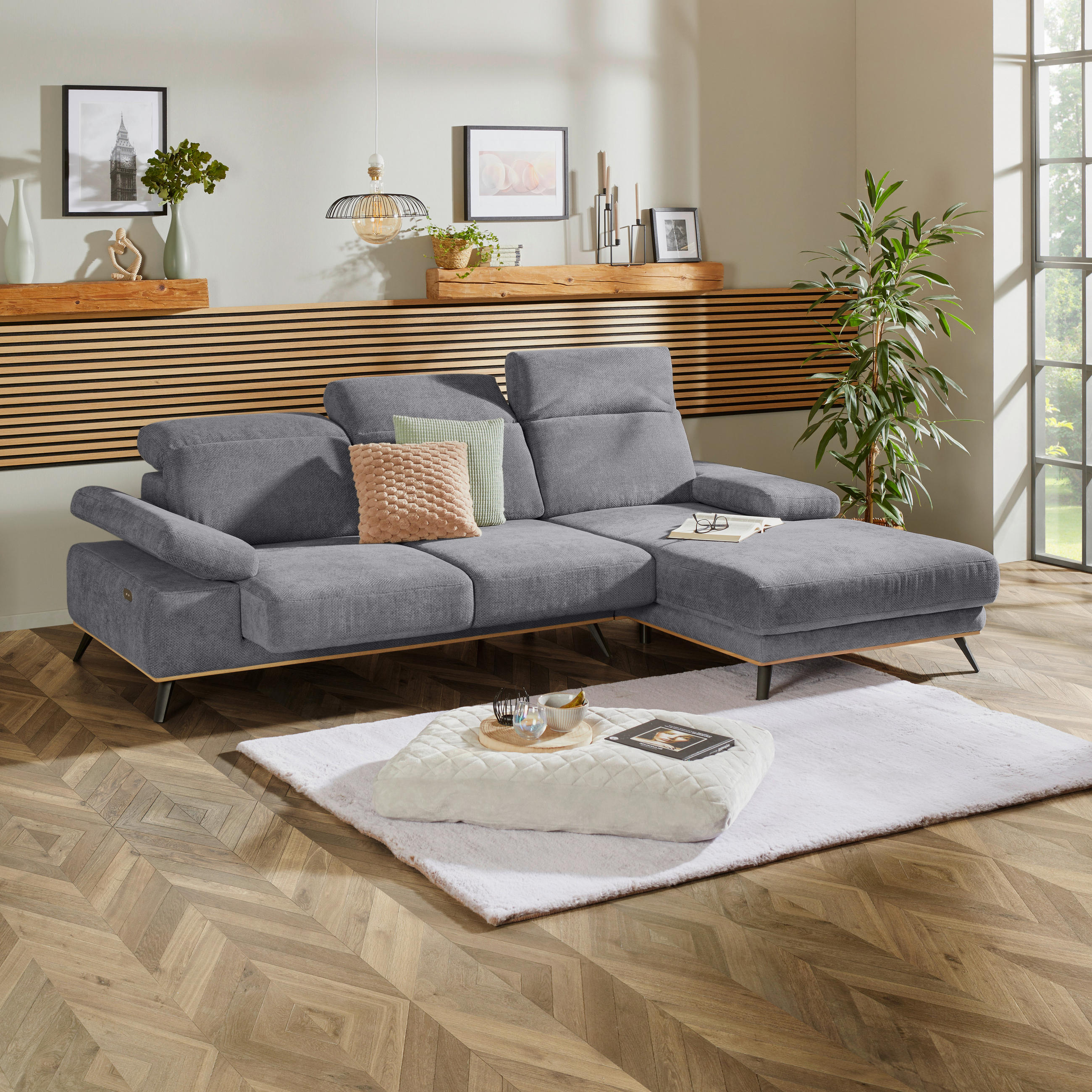 ECKSOFA ROYCE Grau Struktur  - Schwarz/Grau, MODERN, Textil/Metall (283/194cm) - MID.YOU