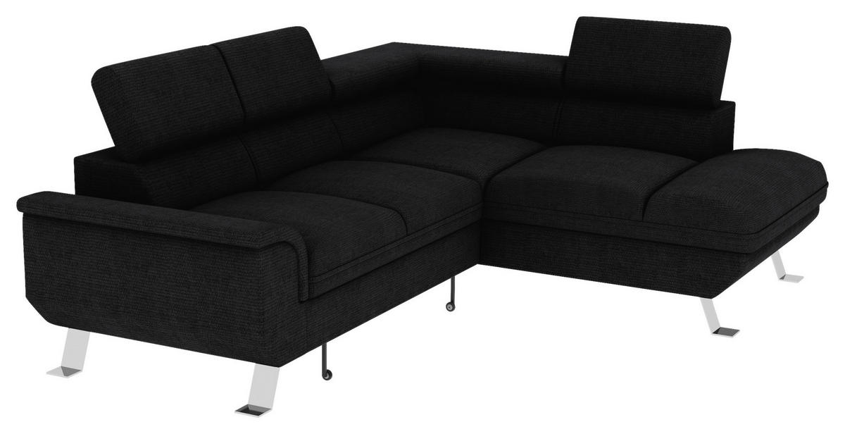ECKSOFA in Struktur Schwarz  - Silberfarben/Schwarz, Konventionell, Textil/Metall (268/207cm) - MID.YOU