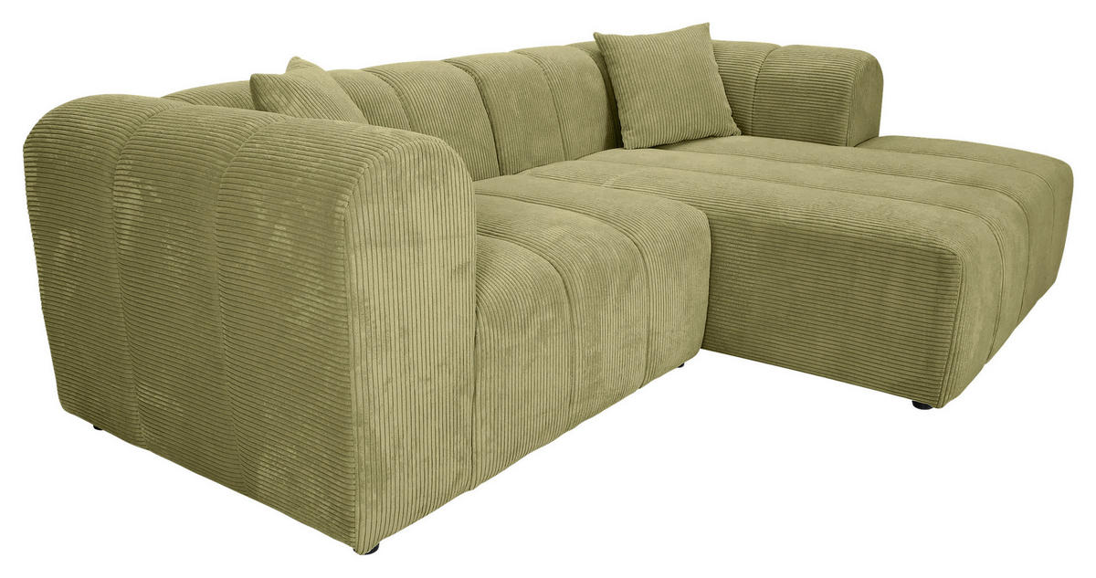 ECKSOFA Hellgrün Cord Zierkissen, Rücken echt  - Schwarz/Hellgrün, KONVENTIONELL, Kunststoff/Textil (250/162cm) - Carryhome