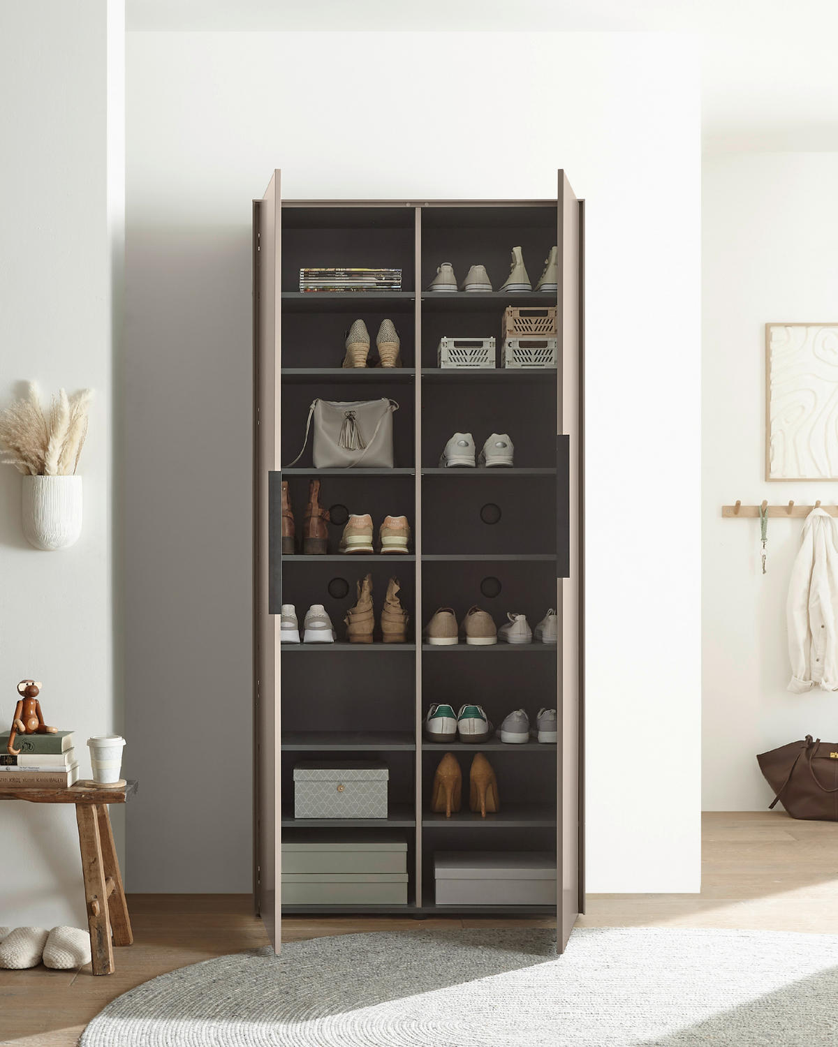 SCHUHSCHRANK  in 90/195/38 cm  - Kaschmir/Schwarz, Design, Holzwerkstoff/Kunststoff (90/195/38cm) - Voleo