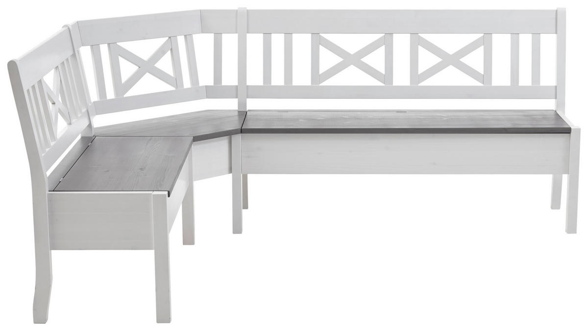 ECKBANK 213/170 cm Grau, Weiß Kiefer massiv   - Weiß/Grau, ROMANTIK / LANDHAUS, Holz (213/170cm) - Boxxx