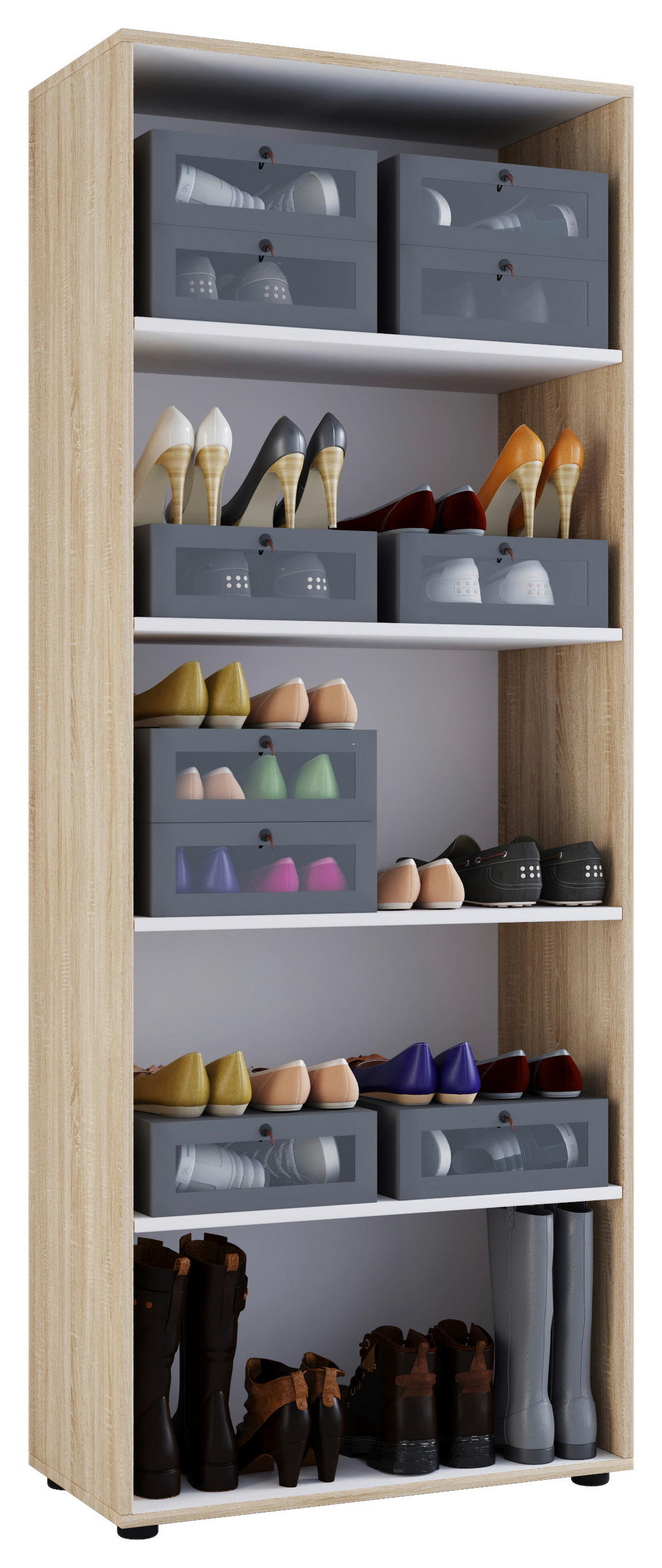 SCHUHSCHRANK Vandol  in 71/180/37 cm  - Schwarz/Sonoma Eiche, Design, Holzwerkstoff/Kunststoff (71/180/37cm) - MID.YOU
