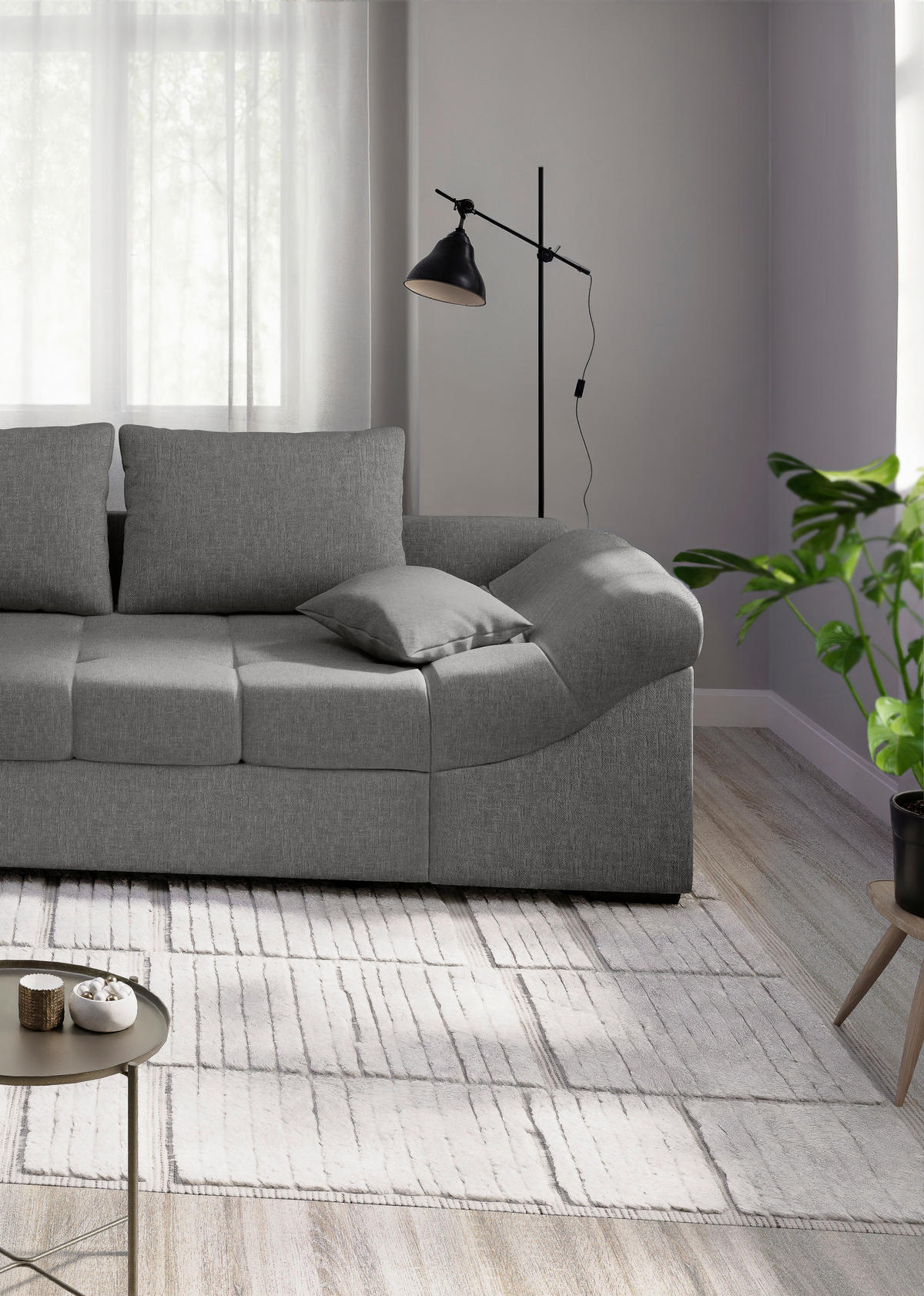 ECKSCHLAFSOFA Graubraun Mikrofaser  - Graubraun/Schwarz, MODERN, Holz/Textil (202/298cm) - MID.YOU