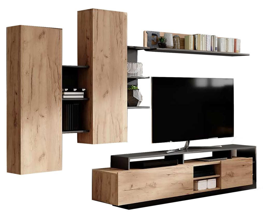 REGAL ZA DNEVNI BORAVAK antracit, hrast Artisan   - hrast Artisan/antracit, Design, drvni materijal (270/180/44cm) - Ti'me