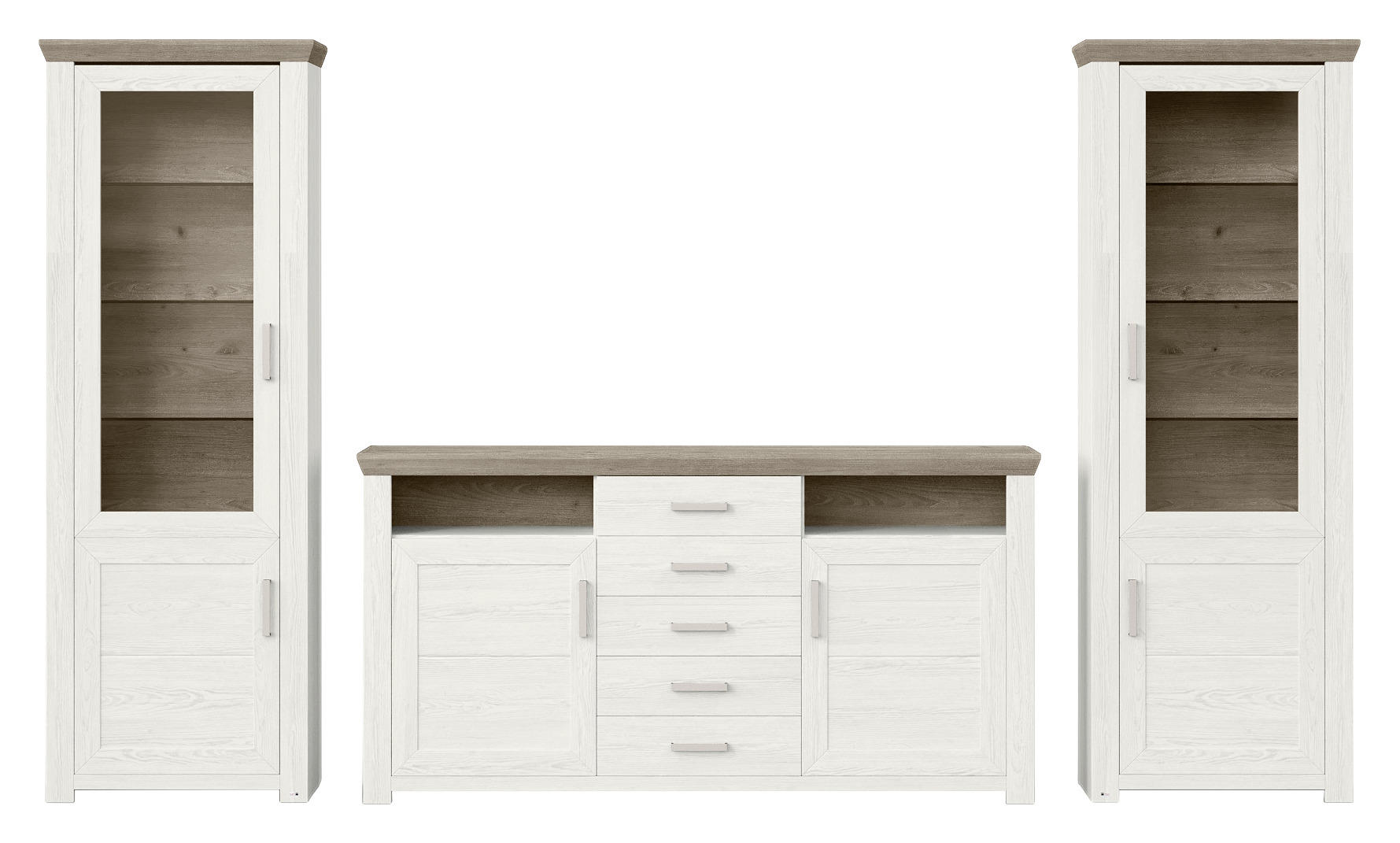 WOHNWAND Weiß, Eichefarben - Eichefarben/Weiß, Design, Glas/Holzwerkstoff (310/206,6/51,2cm) - SetOne by Musterring
