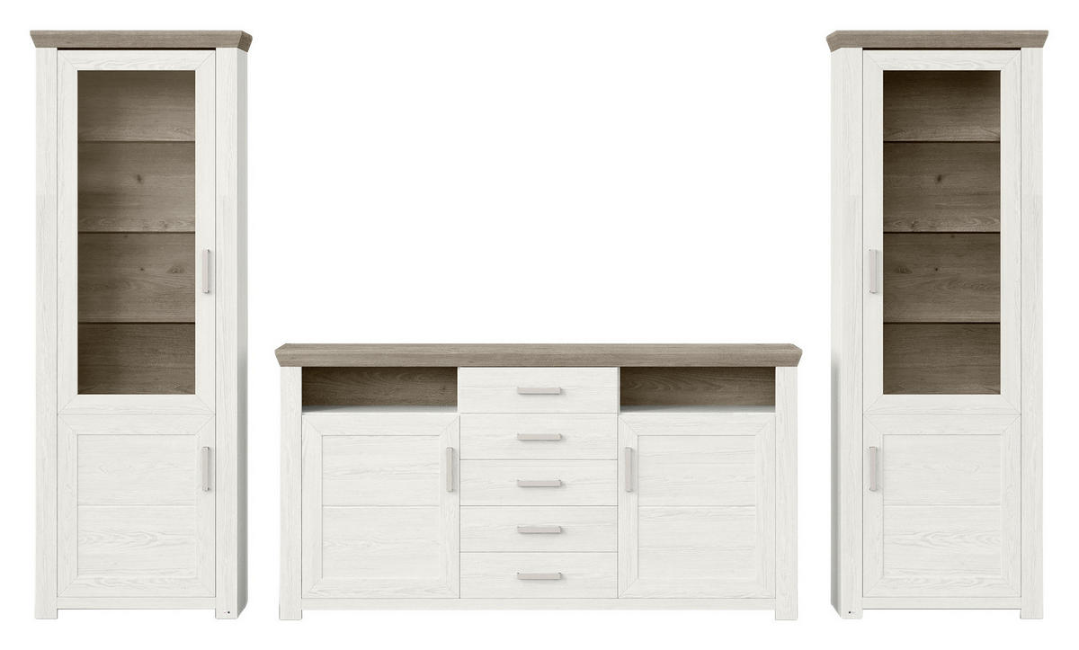 WOHNWAND  in Weiß, Eichefarben  310/206,6/51,2 cm  - Eichefarben/Weiß, Design, Glas/Holzwerkstoff (310/206,6/51,2cm) - SetOne by Musterring