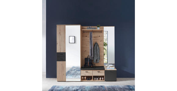 GARDEROBE 5-teilig  in 210/202/38 cm  - Schwarz/Eiche Artisan, Design, Holzwerkstoff/Textil (210/202/38cm) - Voleo