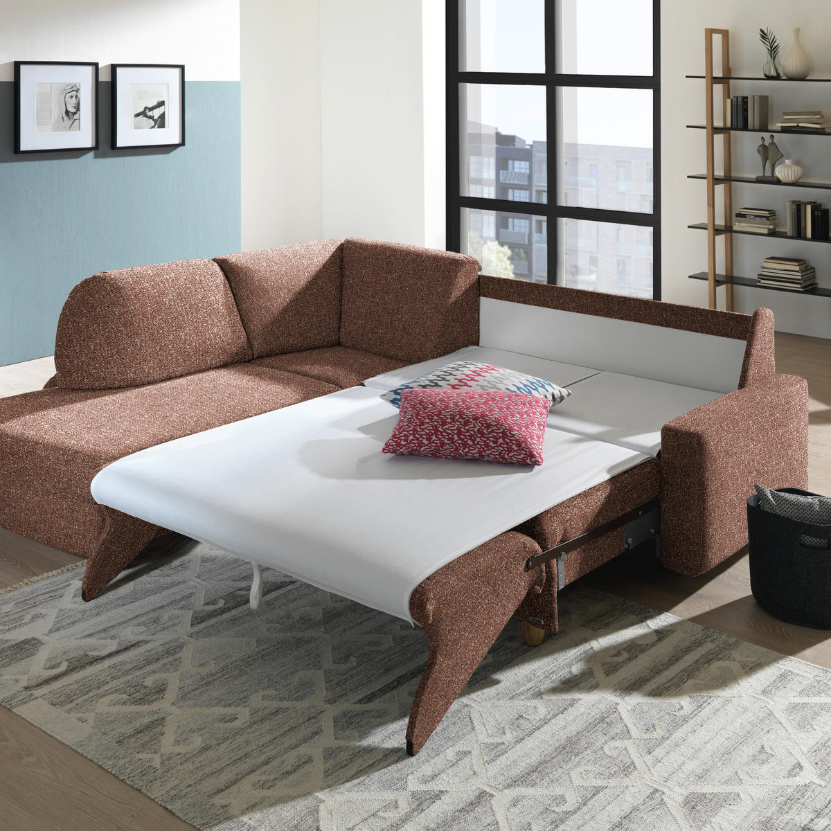 ECKSOFA  in Mikrovelours Terracotta  208/227 cm  - Eichefarben/Rot, KONVENTIONELL, Holz/Textil (208/227cm) - Sedda