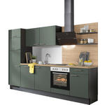 KÜCHENBLOCK XO 15 290 cm  in Graphitfarben, Eichefarben, Dunkelgrün  - Dunkelgrün/Edelstahlfarben, Design, Holzwerkstoff/Metall (290cm) - Xora