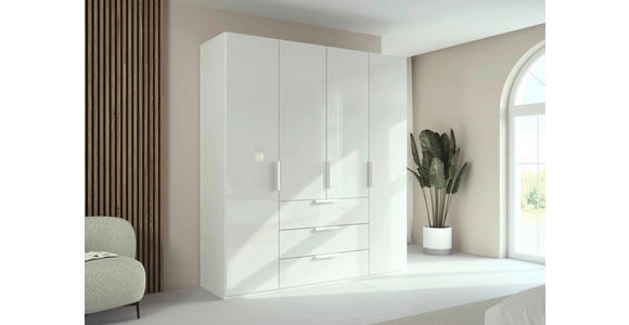 DREHTÜRENSCHRANK 201/223/61 cm,  in Weiß, 4-türig  - Weiß, Basics, Glas/Holzwerkstoff (201/223/61cm) - Novel