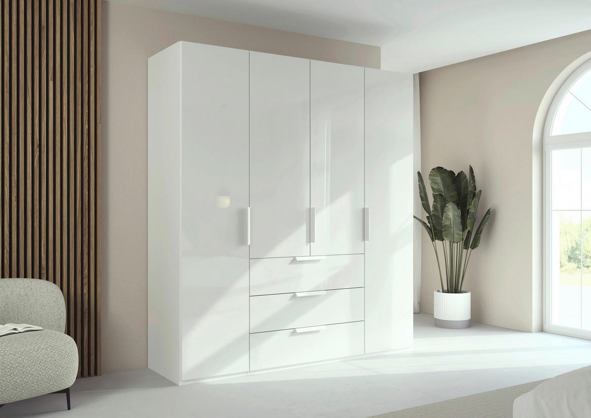 DREHTÜRENSCHRANK 201/223/61 cm,  in Weiß, 4-türig  - Weiß, Basics, Glas/Holzwerkstoff (201/223/61cm) - Novel