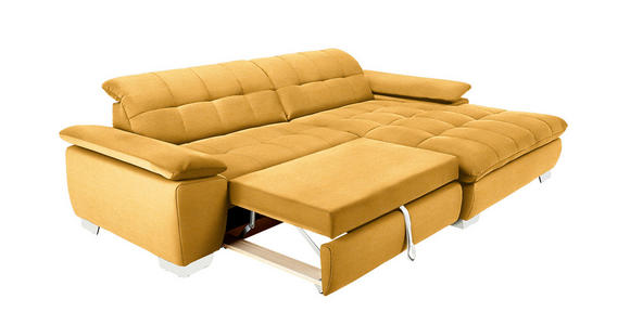 ECKSOFA in Mikrofaser Dunkelgelb  - Chromfarben/Dunkelgelb, Design, Textil/Metall (265/180cm) - Carryhome