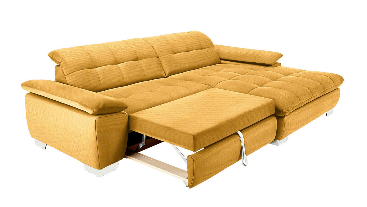 ECKSOFA in Mikrofaser Dunkelgelb  - Chromfarben/Dunkelgelb, Design, Textil/Metall (265/180cm) - Carryhome