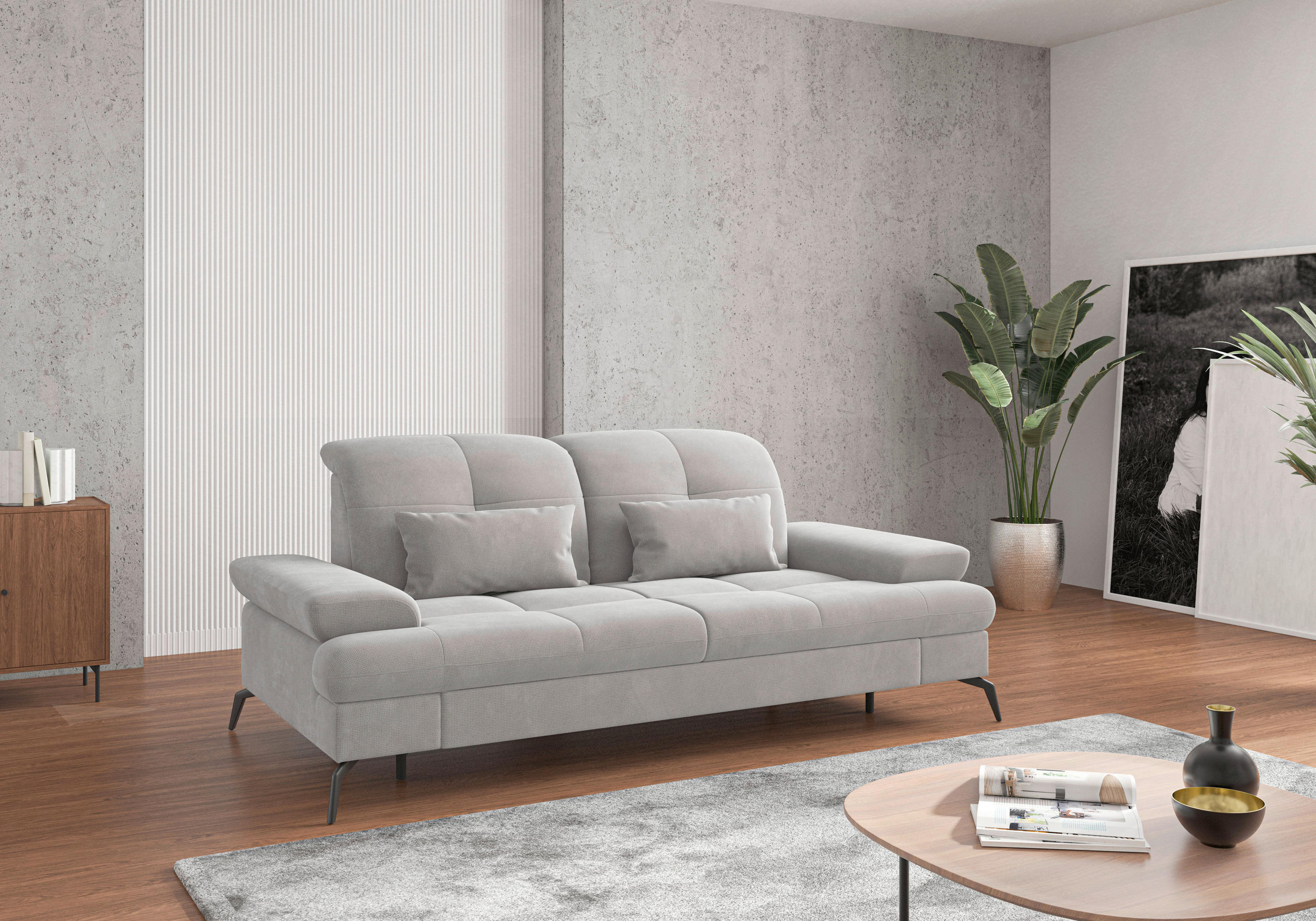 2,5-SITZER Flachgewebe Silberfarben  - Silberfarben/Schwarz, KONVENTIONELL, Textil/Metall (202/90/122cm) - Sit & More