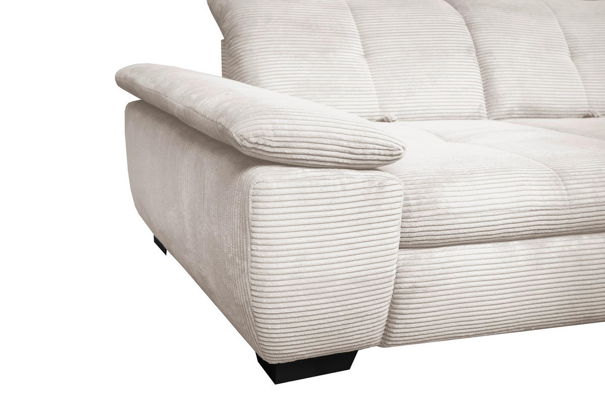 ECKSOFA in Cord Creme  - Creme/Schwarz, Design, Textil/Metall (313/242cm) - Xora
