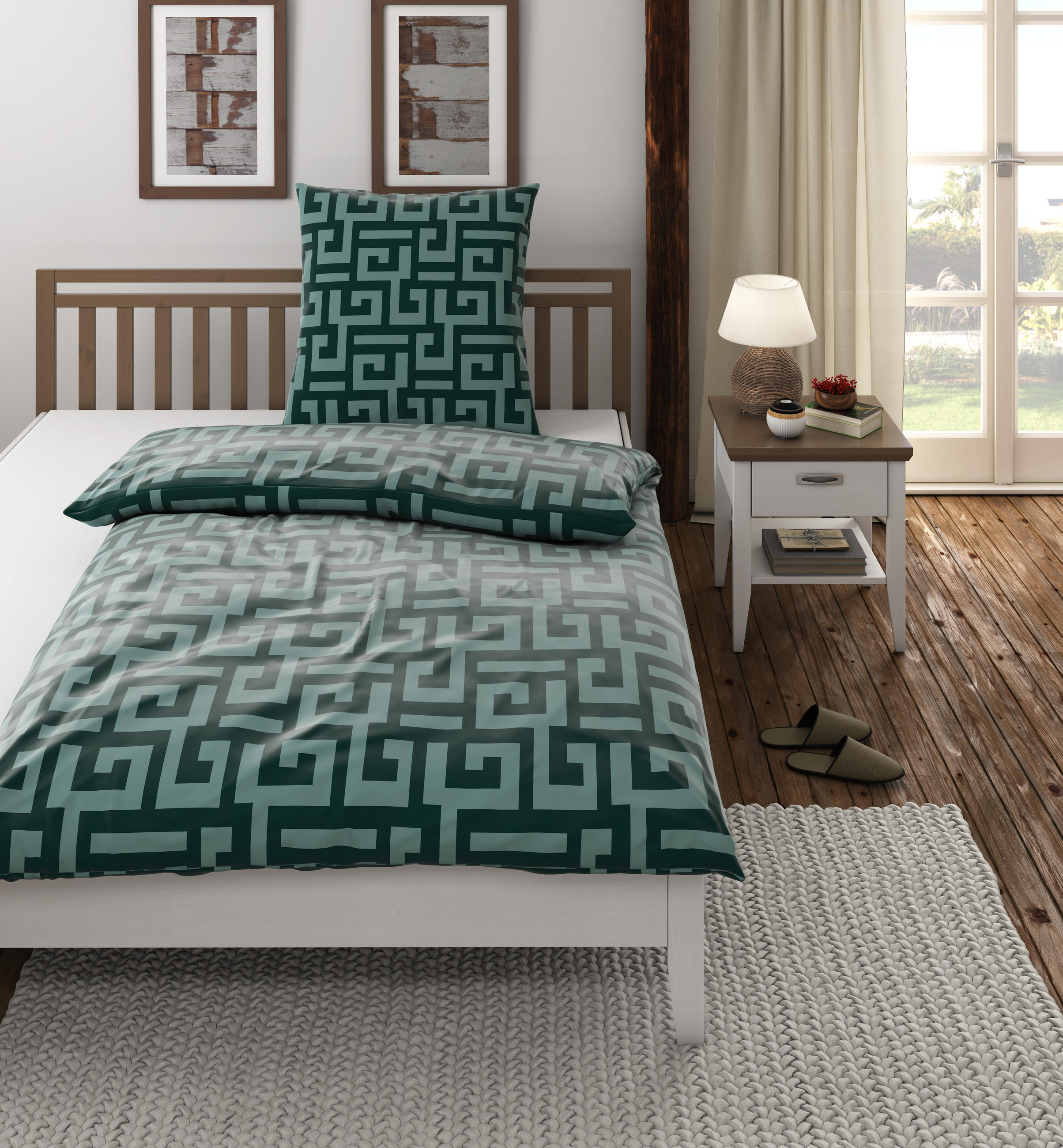 WENDEBETTWÄSCHE Mila Satin - Petrol/Grün, Basics, Textil (135/200cm) - Bio:Vio