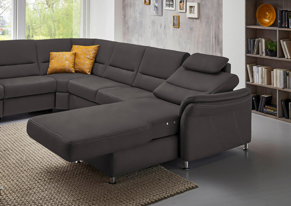 WOHNLANDSCHAFT in Mikrofaser Anthrazit  - Anthrazit/Alufarben, Konventionell, Textil/Metall (262/335/173cm) - Beldomo System