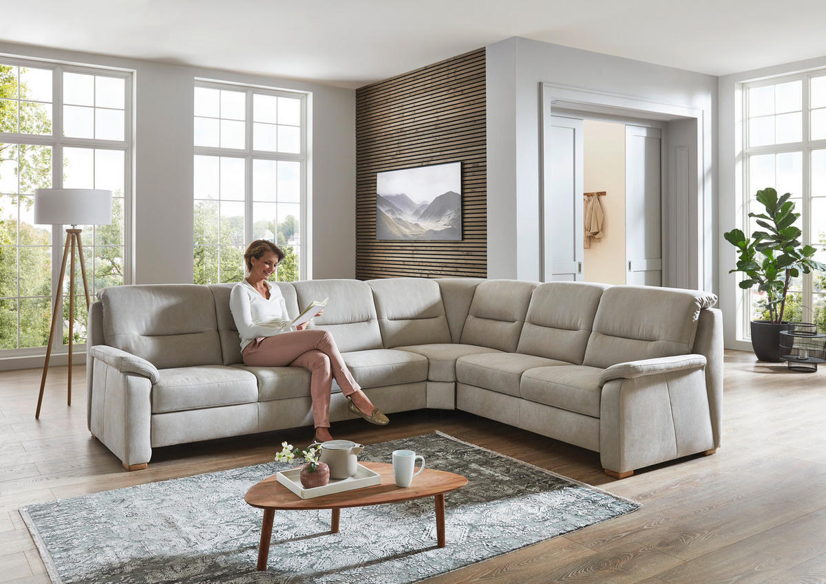 ECKSOFA Mikrofaser Hellgrau  - Eiche Bianco/Hellgrau, Konventionell, Holz/Textil (303/245cm) - Beldomo Comfort