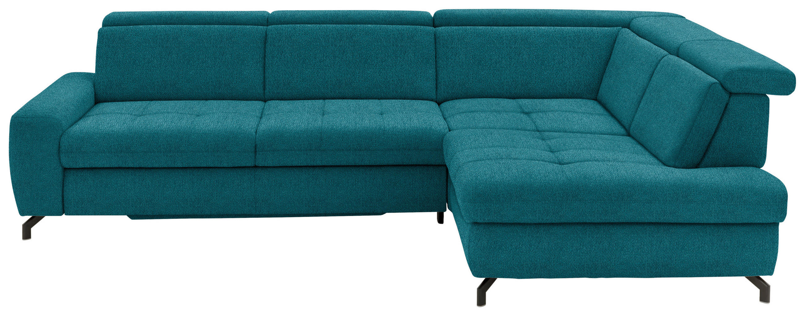 ECKSOFA in Chenille Petrol  - Petrol/Schwarz, Design, Textil/Metall (310/220cm) - Beldomo Style