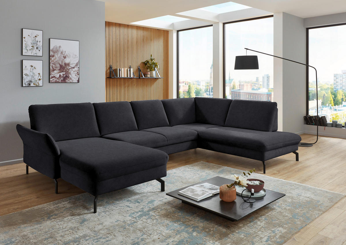 WOHNLANDSCHAFT in Velours Anthrazit  - Anthrazit/Schwarz, Design, Textil/Metall (179/335/220cm) - Beldomo System