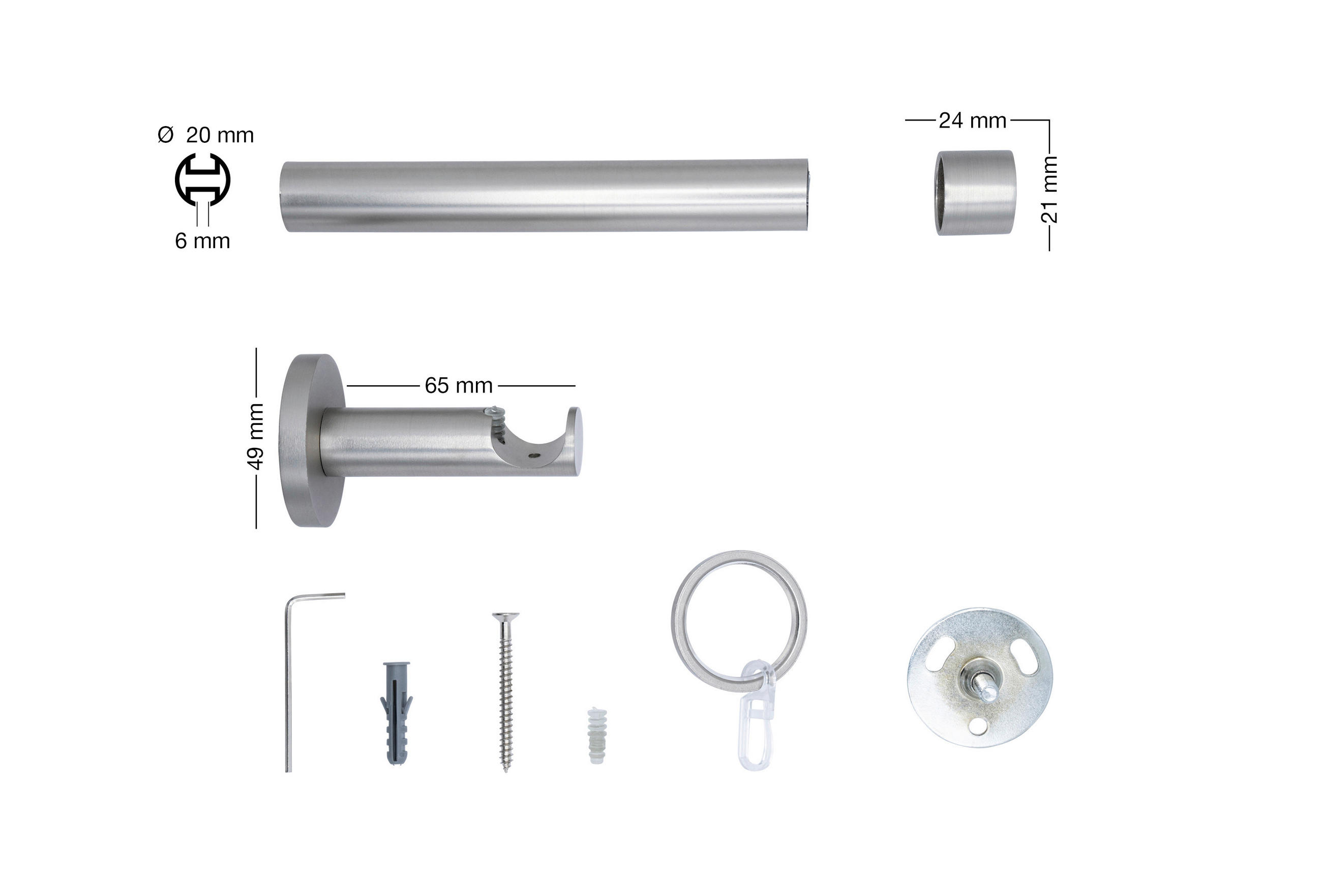 Thumbnail - Vorhangstangenset Cap, Edelstahl, Metall, 270 cm, Wohntextilien, Gardinen & Vorhänge, Gardinen-Stangen