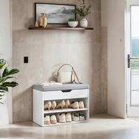 SCHUHBANK  in 60/44/30 cm  - Weiß/Grau, MODERN, Leder (60/44/30cm) - MID.YOU