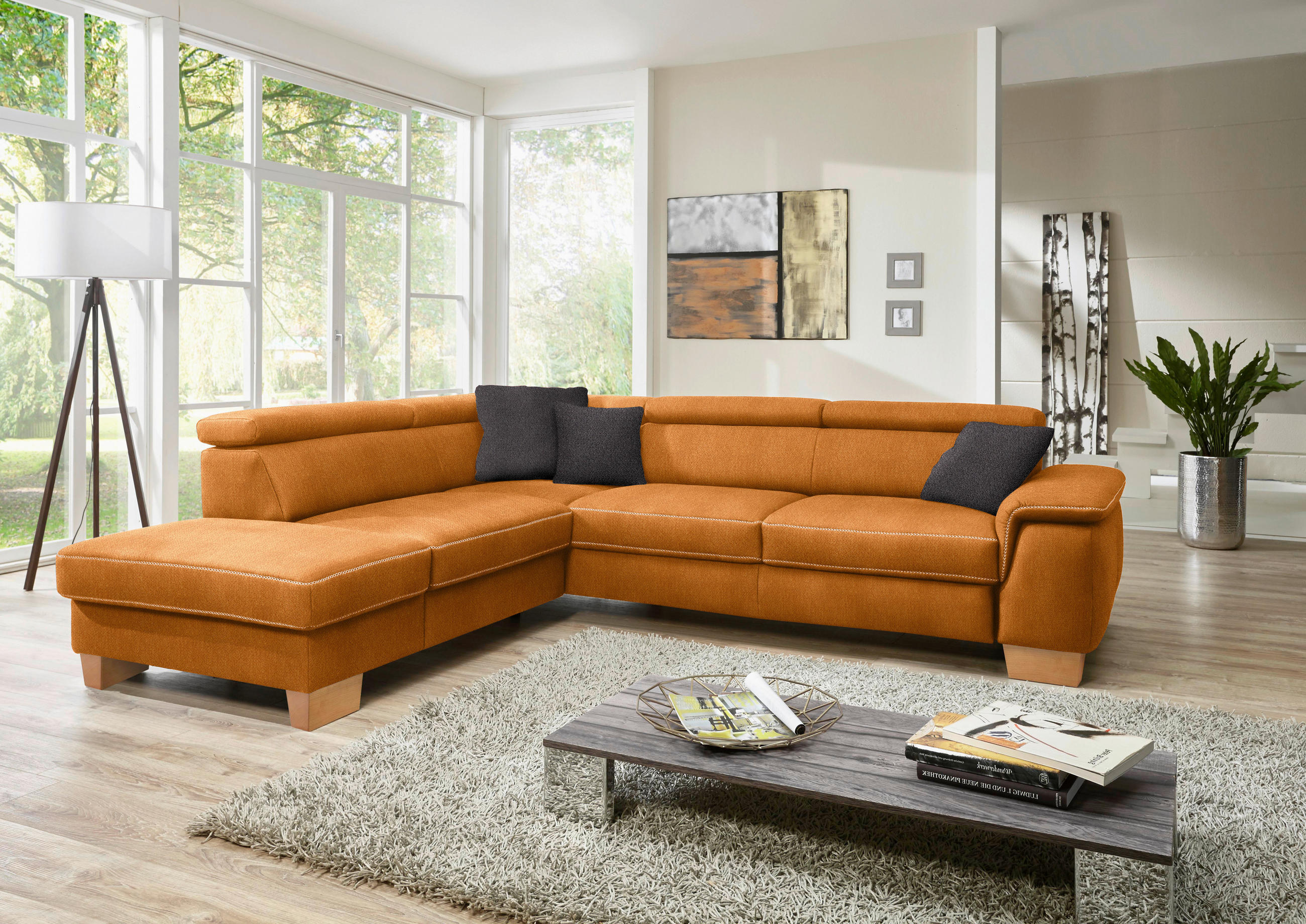 ECKSOFA in Mikrofaser Orange  - Eichefarben/Beige, Natur, Holz/Textil (226/273cm) - Beldomo System