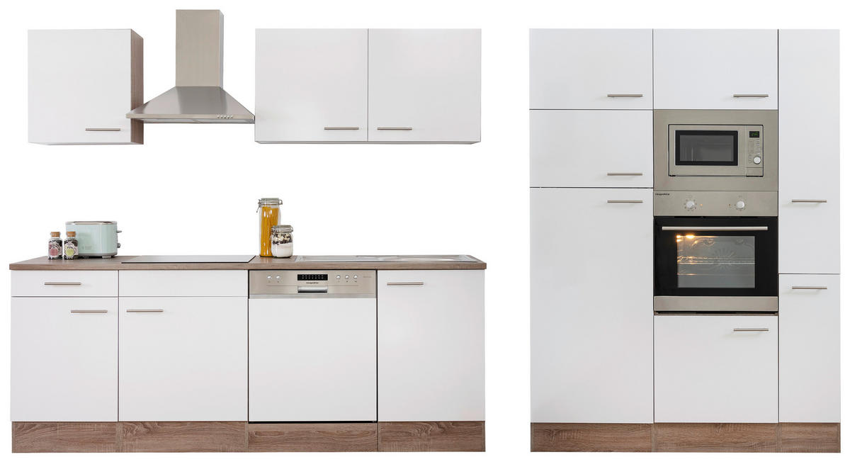 MODULKÖK 370 cm   i vit, ekfärgad  - vit/ekfärgad, Modern, trämaterial (370cm) - Respekta