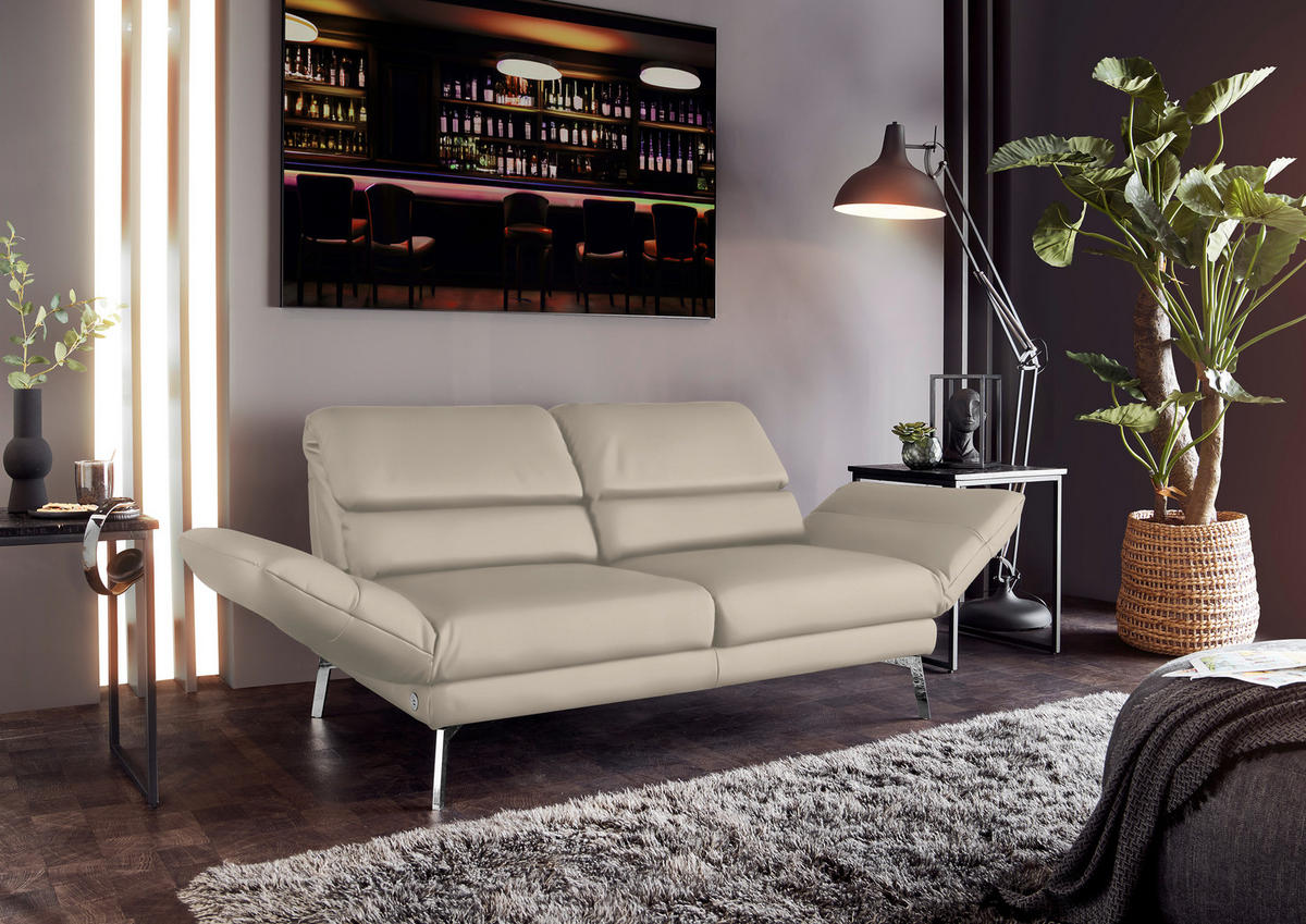 2-SITZER-SOFA Echtleder Beige  - Chromfarben/Beige, Design, Leder/Metall (178-226/82/96-177cm) - Dieter Knoll
