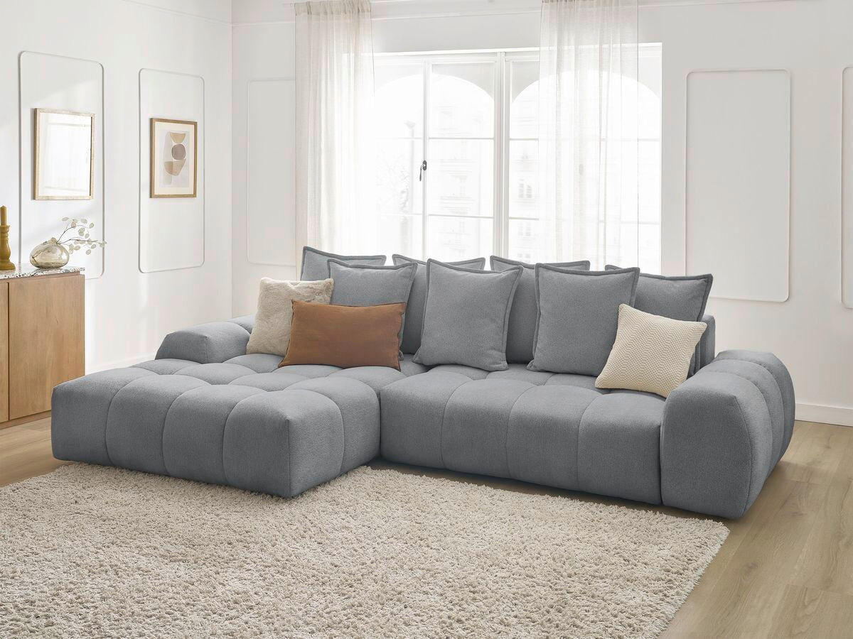 ECKSCHLAFSOFA EVEREST  mit Rücken echt, Armteil links, Armteil rechts Flachgewebe Dunkelgrau  - Dunkelgrau/Schwarz, MODERN, Kunststoff/Textil (180/318cm) - Livetastic