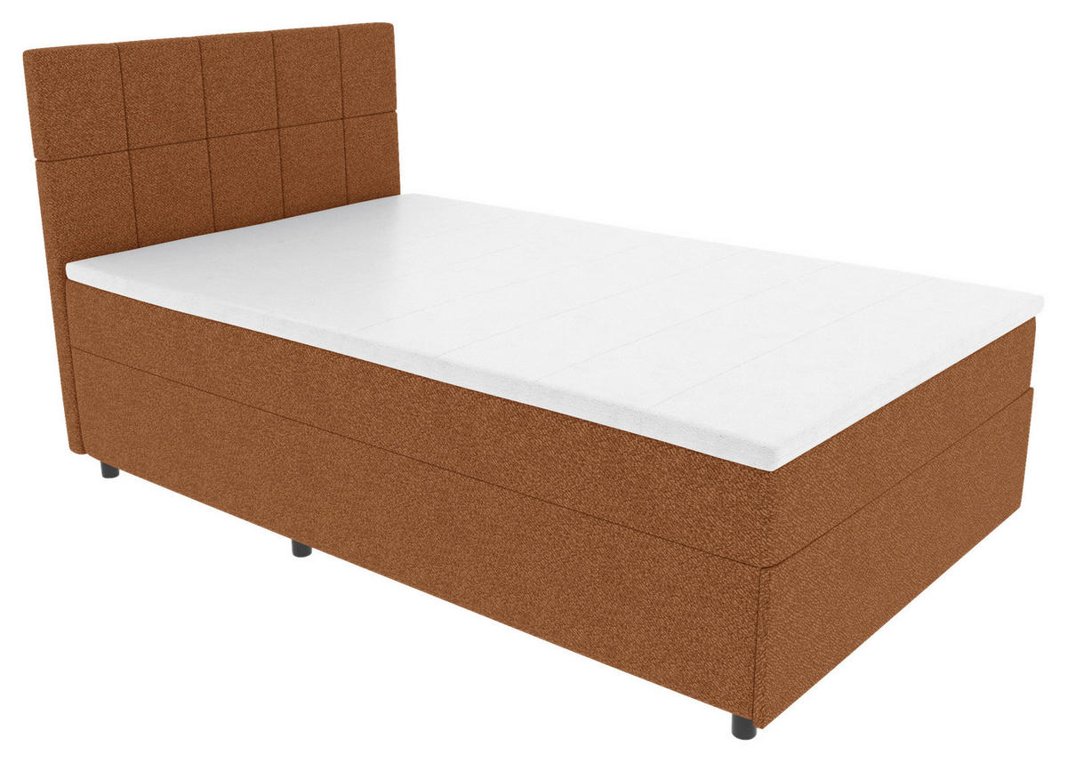 BOXBETT 120/200 cm,  in Rostfarben, Matratze, Topper, Bettschublade, H3 = fest  - Rostfarben/Schwarz, KONVENTIONELL, Kunststoff/Textil (120/200cm) - Boxxx
