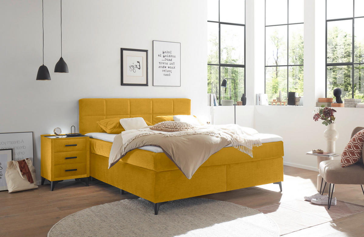 BOXSPRINGBETT 180/200 cm  in Currygelb  - Currygelb/Schwarz, Design, Holzwerkstoff/Kunststoff (180/200cm) - Xora
