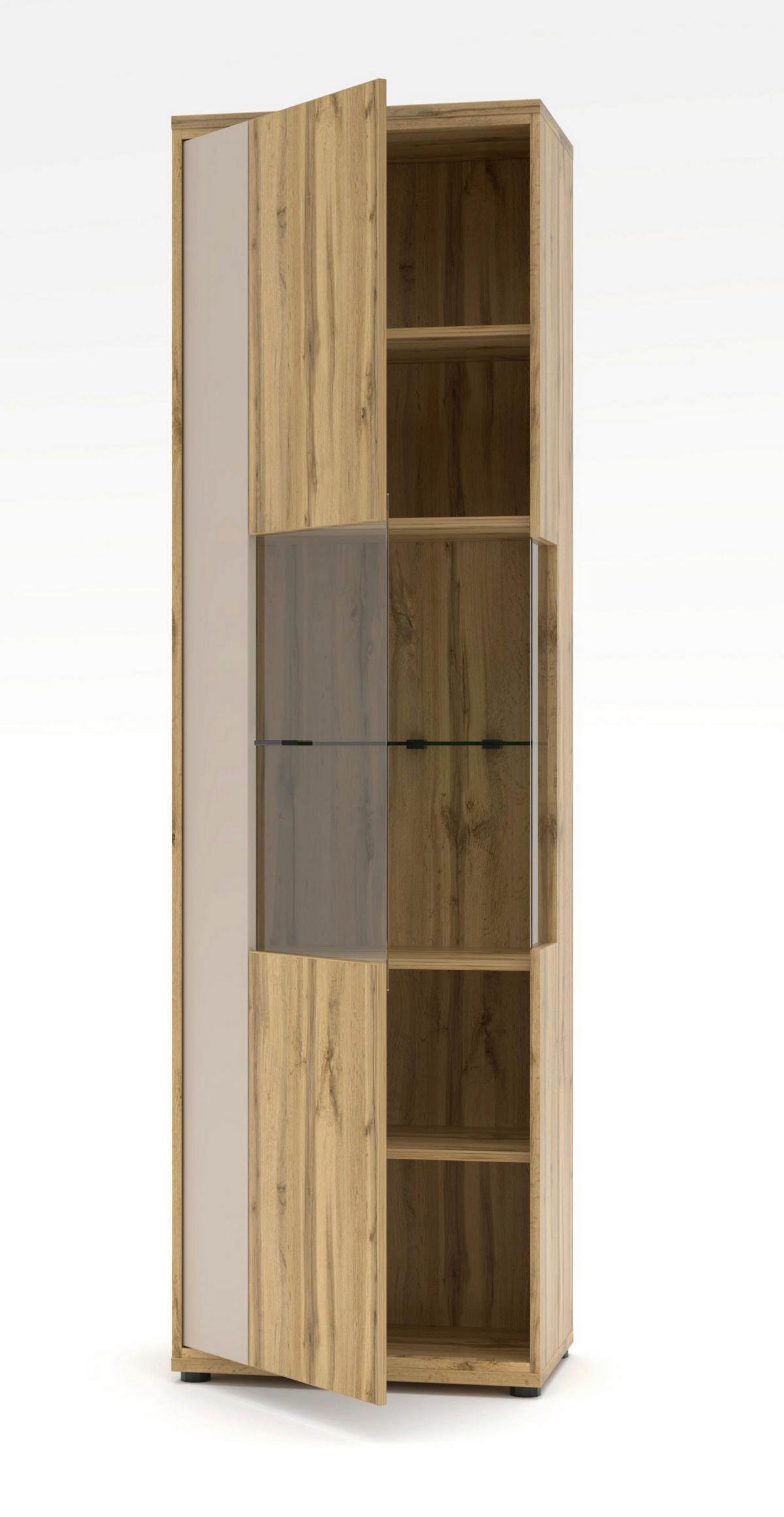 VITRINE in Eichefarben, Kaschmir  - Kaschmir/Eichefarben, Design, Glas/Holzwerkstoff (60/205/40cm) - Livetastic