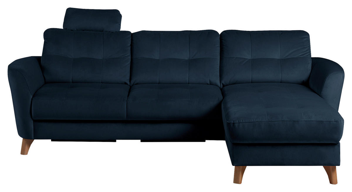 ECKSOFA Dunkelblau Samt Bettkasten, Schlaffunktion, Liegefläche im Originalstoff  - Buchefarben/Dunkelblau, Design, Holz/Textil (238/168cm) - Livetastic