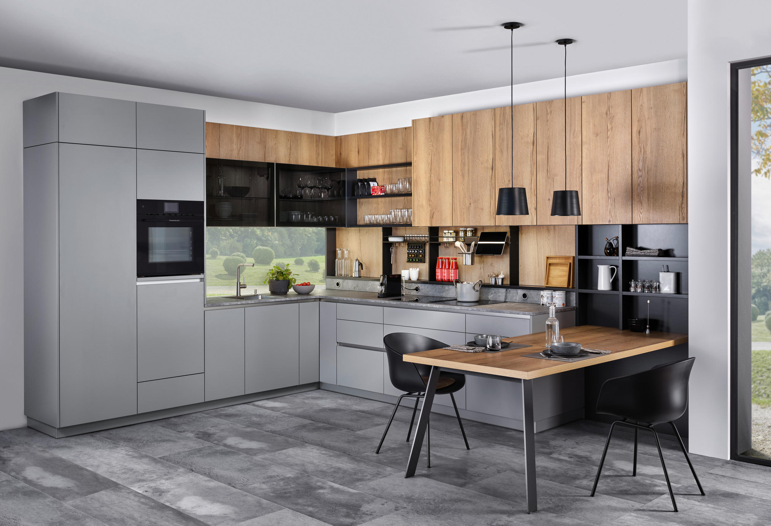 EINBAUKÜCHE   - Grau, Design, Holzwerkstoff - EWE