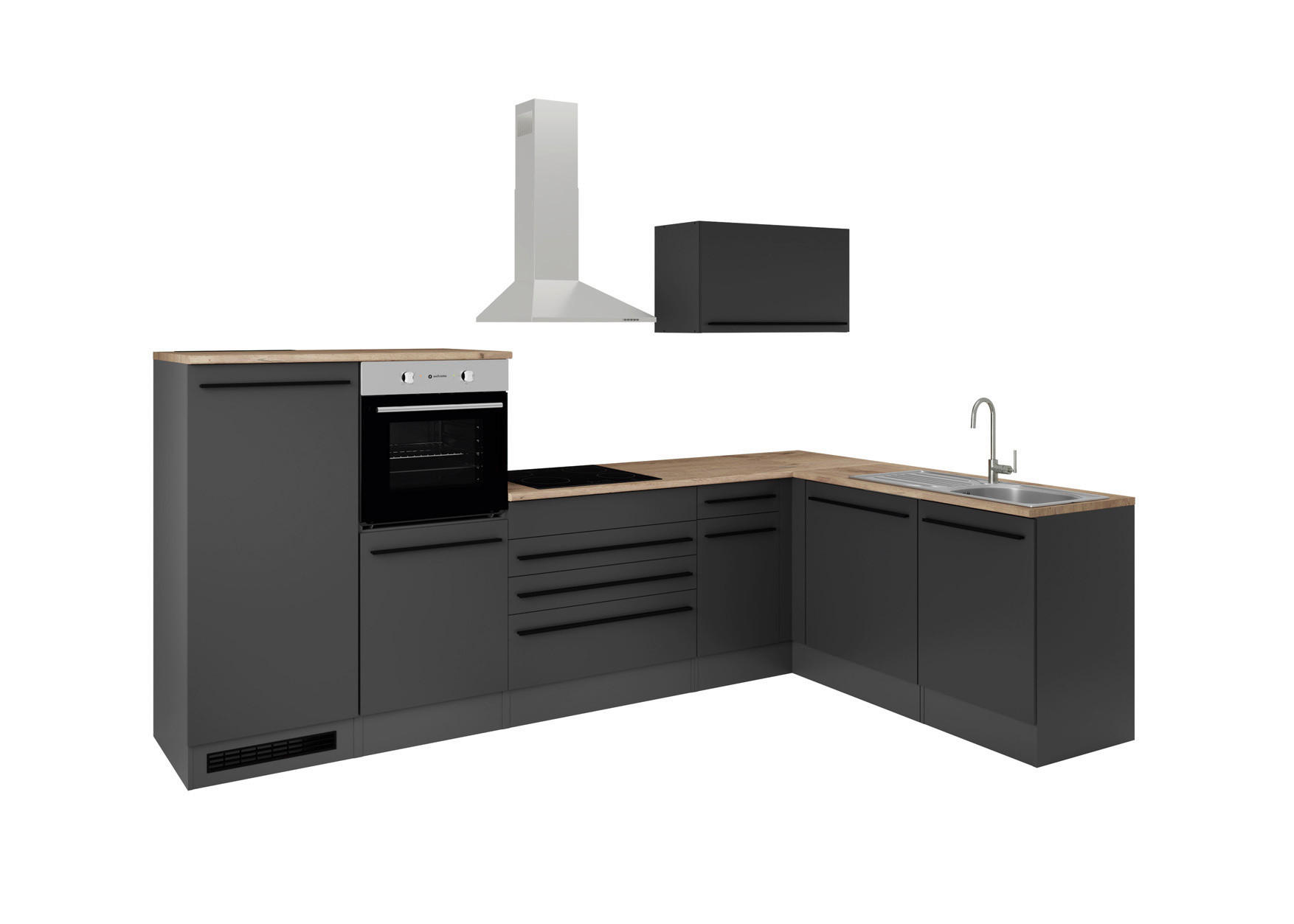 ECKKÜCHE 320/175 cm  in Schwarz  - Eichefarben/Schwarz, Basics, Holzwerkstoff/Kunststoff (320/175cm) - P & B