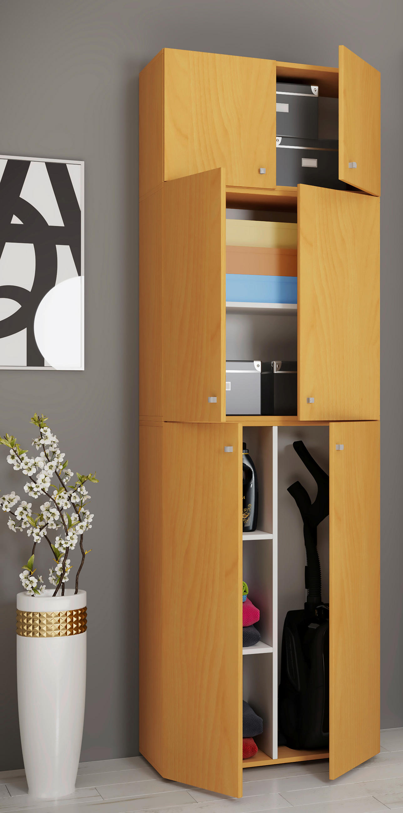 MEHRZWECKSCHRANK 70/223/39 cm  in Buchefarben  - Buchefarben/Schwarz, MODERN, Holzwerkstoff/Kunststoff (70/223/39cm) - MID.YOU