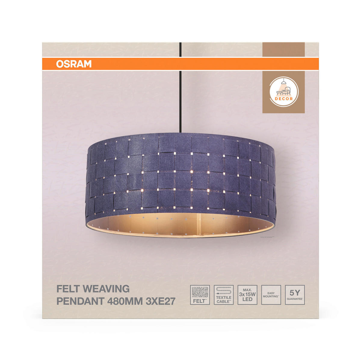 HÄNGELEUCHTE 48/121 cm  - Dunkelgrau, Basics, Naturmaterialien/Metall (48/121cm) - Osram
