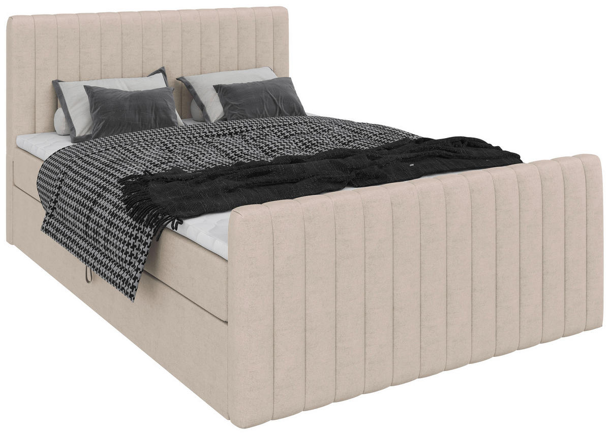 BOXBETT 140/200 cm,  in Creme, gepolstertes Kopfteil, Bettkasten, Topper, Matratzen, H3 + H3 = fest  - Creme/Schwarz, Basics, Kunststoff/Textil (140/200cm) - Chameo