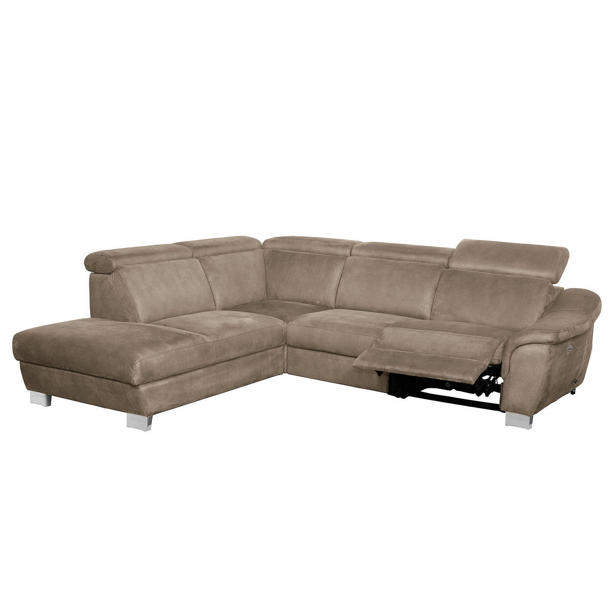 ECKSOFA Taupe Mikrofaser Rücken echt, Relaxfunktion, Kopfteilverstellung  - Taupe/Chromfarben, Design, Textil/Metall (238/276cm) - Livetastic