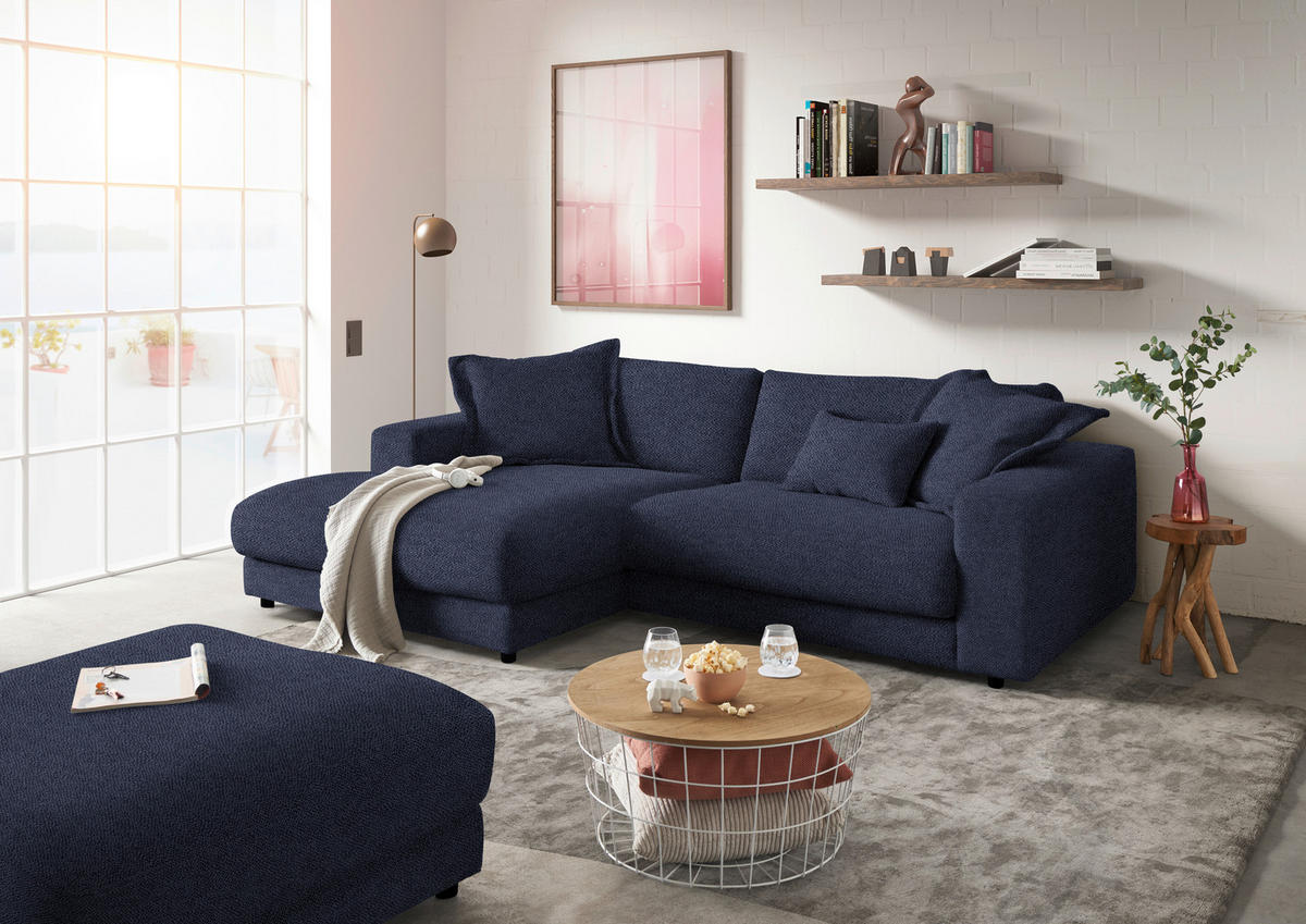 ECKSOFA in Flachgewebe Dunkelblau  - Schwarz/Dunkelblau, Design, Kunststoff/Textil (190/270cm) - Lomoco