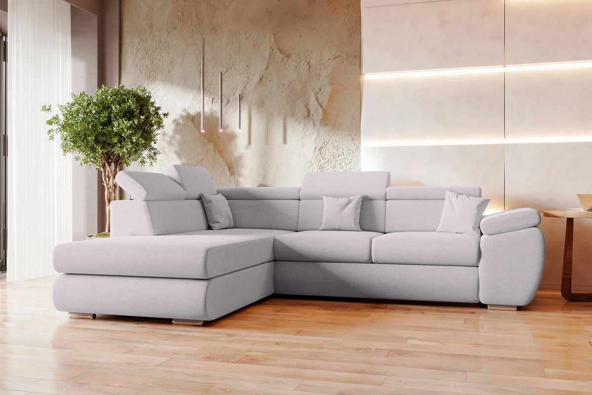 ECKSOFA Hellgrau Struktur  - Chromfarben/Hellgrau, KONVENTIONELL, Kunststoff/Textil (205/282cm) - Carryhome