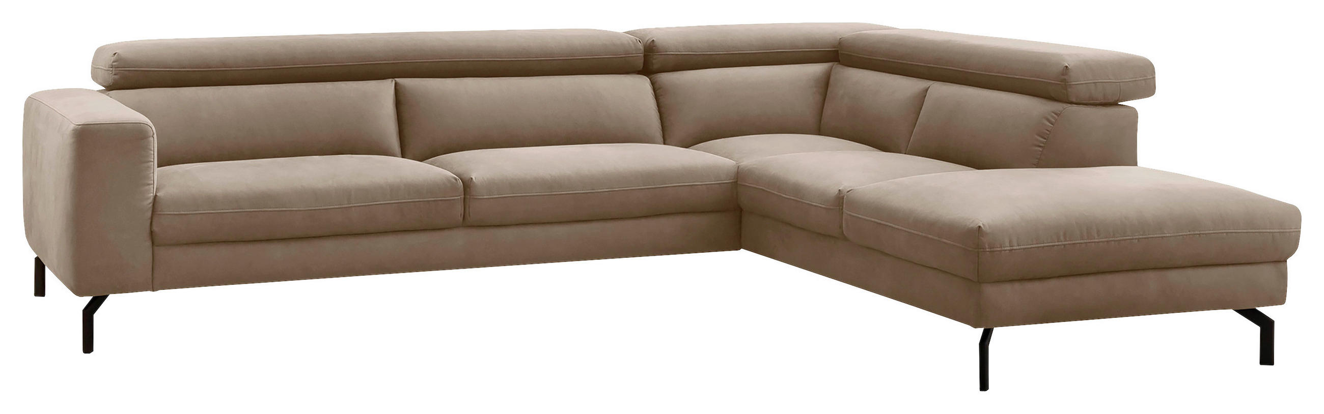 ECKSOFA Beige Mikrofaser  - Beige/Schwarz, MODERN, Textil/Metall (305/233cm) - MID.YOU