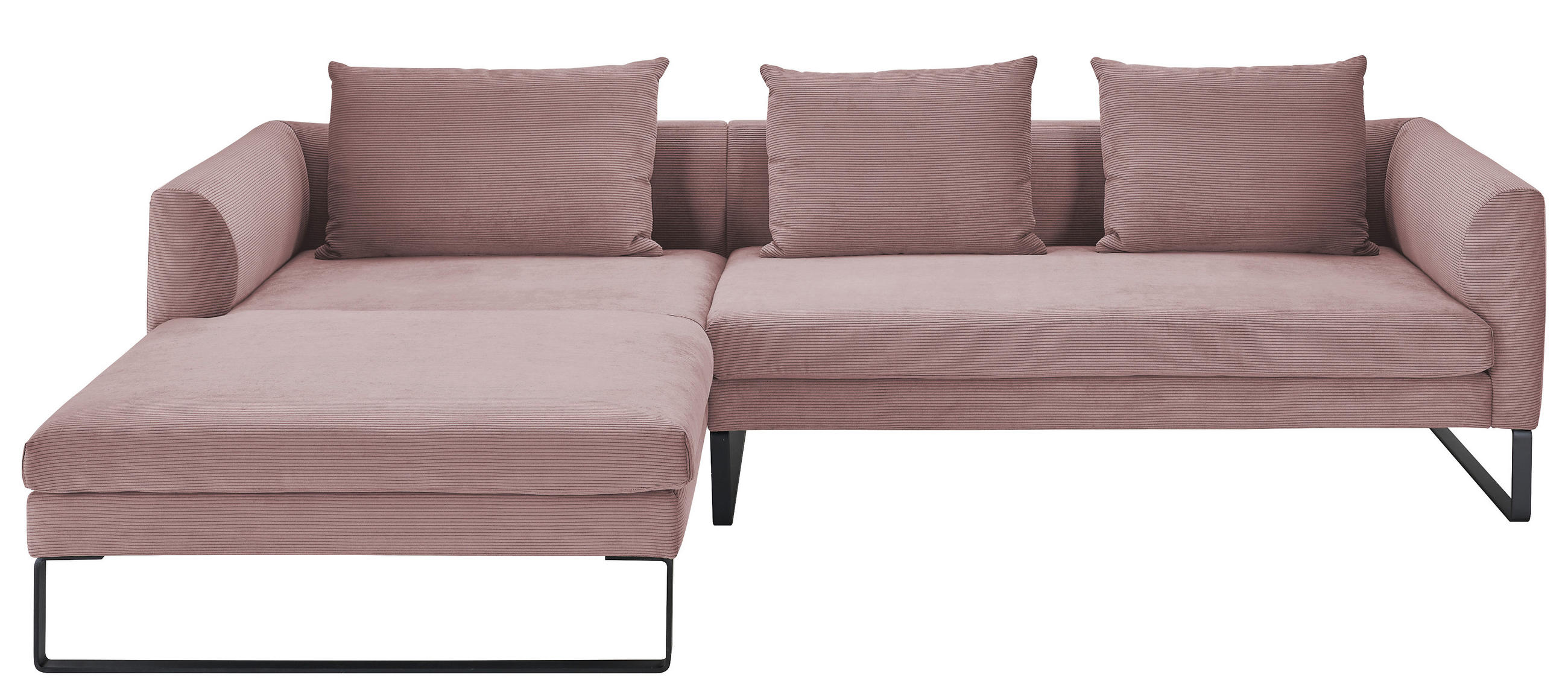 ECKSOFA Altrosa Feincord  - Schwarz/Altrosa, KONVENTIONELL, Textil/Metall (178/284cm) - Hom`in