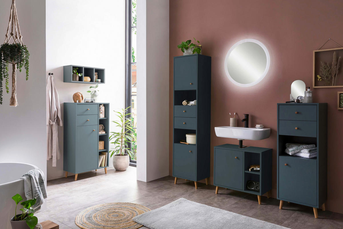 HOCHSCHRANK 40,3/180,6/33,1 cm  - Blau/Eichefarben, MODERN, Holz/Holzwerkstoff (40,3/180,6/33,1cm) - Stylife
